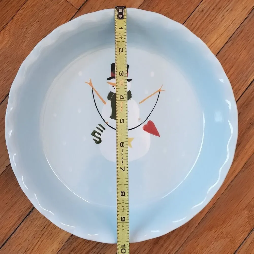 Nantucket Snowman pie plate tray ceramic 10